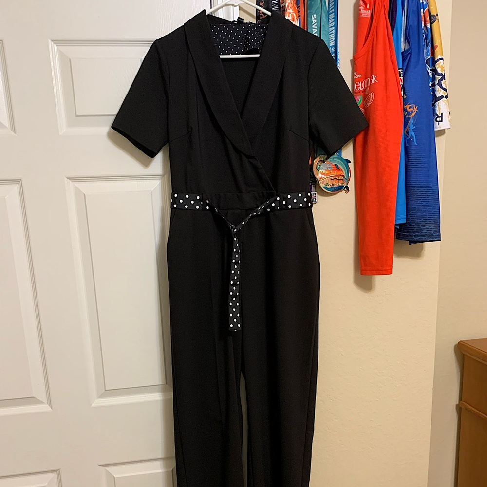 Long Tall Sally Black Polka-Dot Jumpsuit (Size 6)